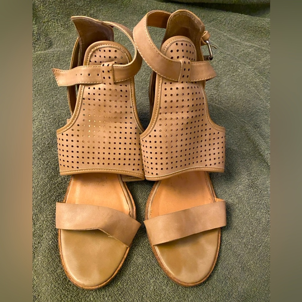 Man made ankle strap sandal. 3 1/4” heel